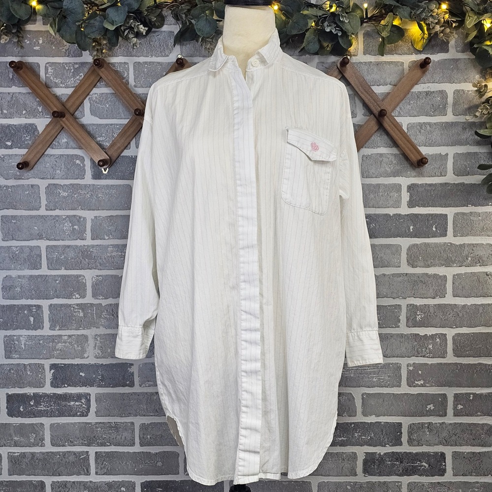 VTG. Victorias Secret Gold Label White Pinstripe Sleep Shirt Small Lightweight